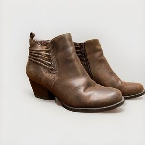 Baretraps Boots Womens 8 M Raewyn Heels Ankle Booties Brown Faux Leather Zip